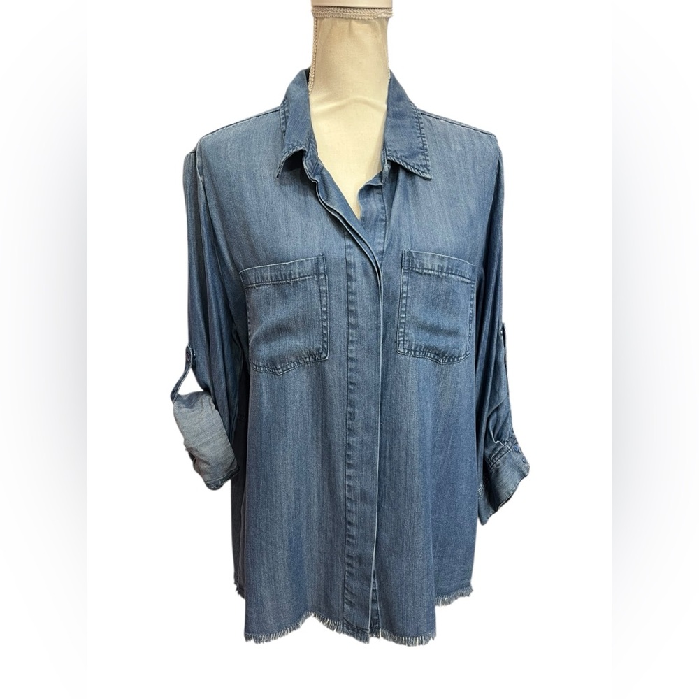 Cafe Marrakesh 100% Tencel Lyocell Chambray Button Down Shirt Medium NWT Blue - Picture 2 of 11